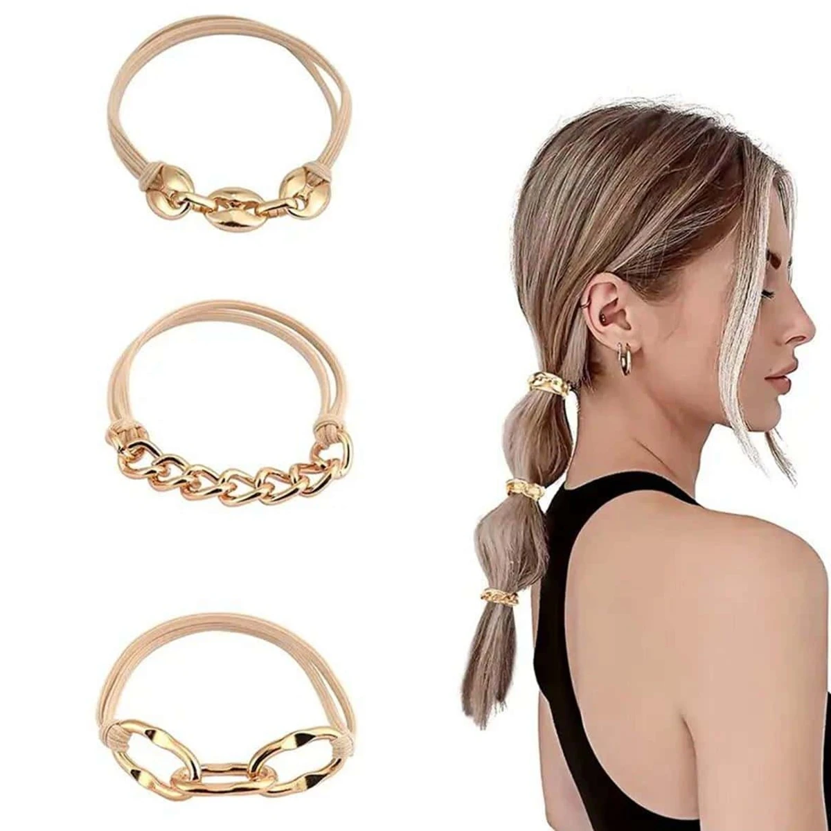 Fashionable and Stylish Metal Chain High-Elasticity Hair Tie for Girls and Women, Dual-Use Hair Band and Bracelet