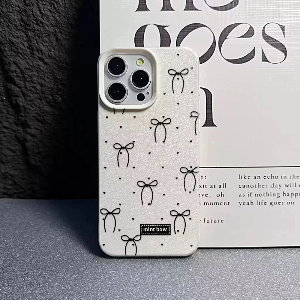 Funda de teléfono con lazo y etiqueta negra para iPhone 17 16 14 ProMax, funda trasera para iphone13 12 11 Pro Max 15 Plus, funda suave de silicona