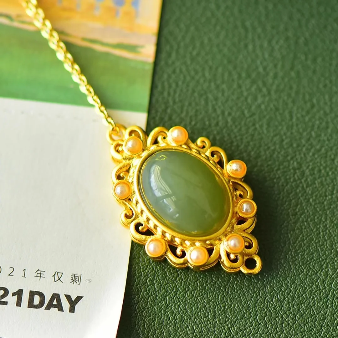 Qinghai Green Jade Anhänger stilvolle Schlüsselbein kette Damen Halskette Schmuck Naturstein Anhänger feiner Charme Edelsteins chmuck