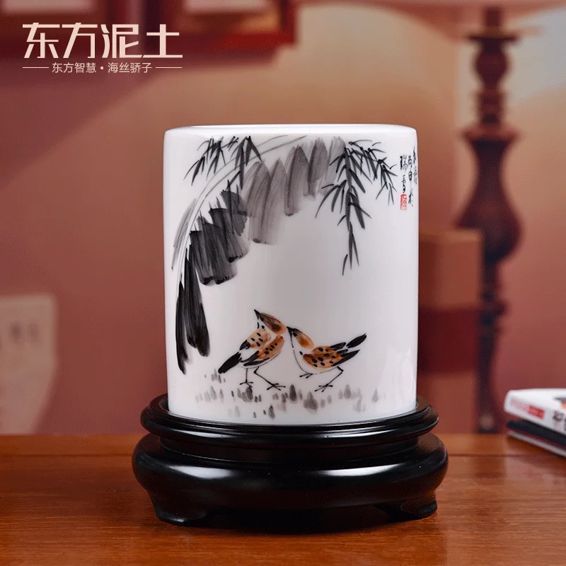 

Porcelain Hand Painted Pencil Vase Decoration Study Office Desk Surface Panel Decoration Teacher's Day Practical High-End Gift