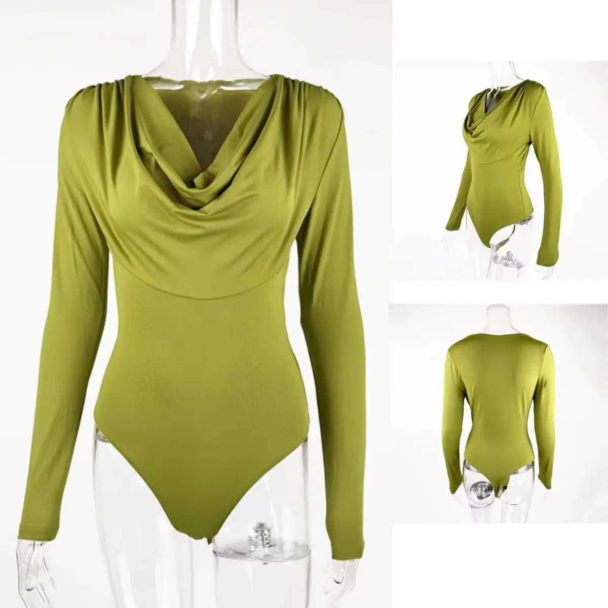 Sexy Wavy Collar Bodysuit Y2k Slimming Fit Jumpsuits Underwear Tops Women One Piece Long Sleeve Skinny Shapewear Basic Leotards