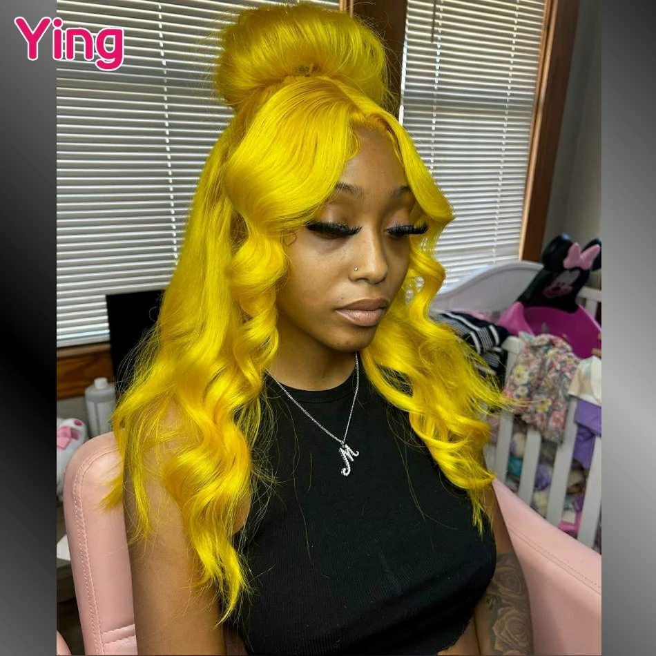 

Gold Yellow Colored 200% Body Wave 13x4 13x6 Lace Frontal Human Hair Wig High Density PrePlucked Brazilian 5x5 Lace Closure Wig