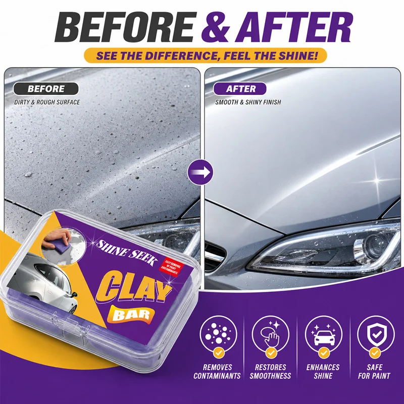 Magic Car Clay Block——Comes with a Storage Box, for Cleaning Tar, Bird Droppings, Resin, and Spray Residue |   Gentle Protection for Car Paint (No Scratches), Suitable for All Car Models |   Essential Car Tools for Halloween and Christmas, Perfect Gift for Father's Birthday, to Give Your Car a Fresh New Look.