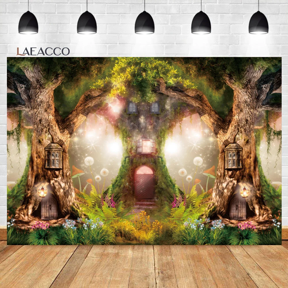 

Laeacco Spring Fairytale Garden Enchanted Forest Backdrop Magic Mushroom Flowers Girl Birthday Portrait Photography Background