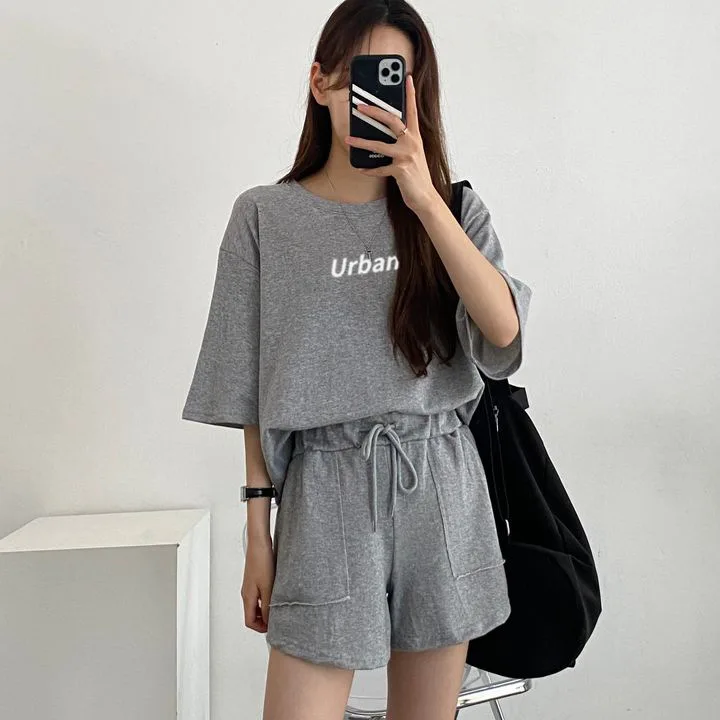 2024 Summer Two Piece Suit White Short Sleeve T-shirt Shorts Two Piece Sets Women Loose High Waist Casual Sports Top Pants Home