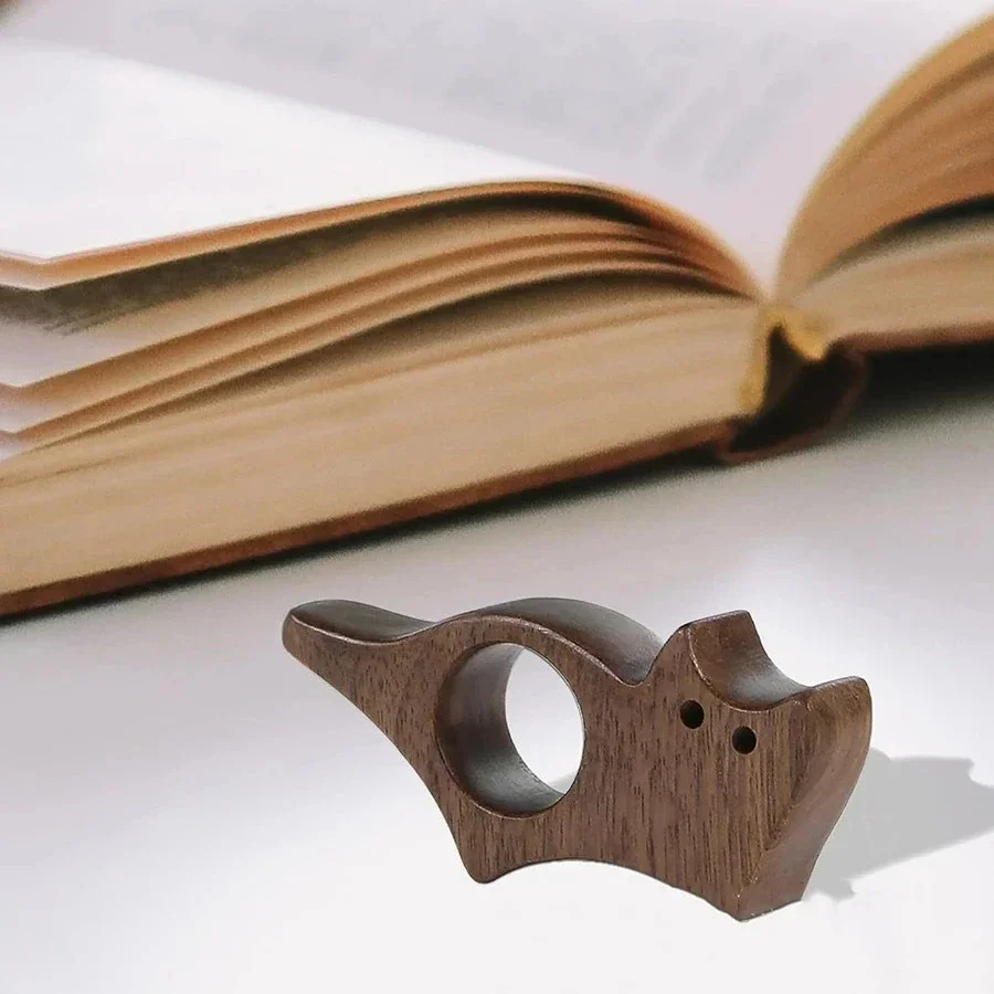 Wooden Cat Dog Bookmark Rings Pet Reading Page Holder Guide Library Borrowed Book Return Date Mark