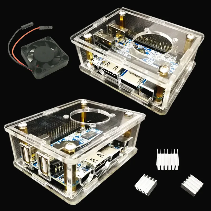 Carcasa acrílica para placa de desarrollo Orange Pi Lite/Lite 2, carcasa para placa base Orange PI H3 con disipador de calor de ventilador