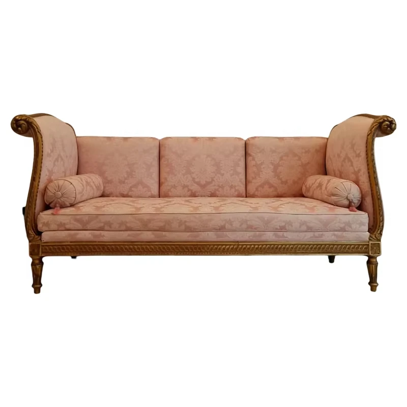 

Solid wood carving flower three-person sofa villa against the wall leisure sofa chair