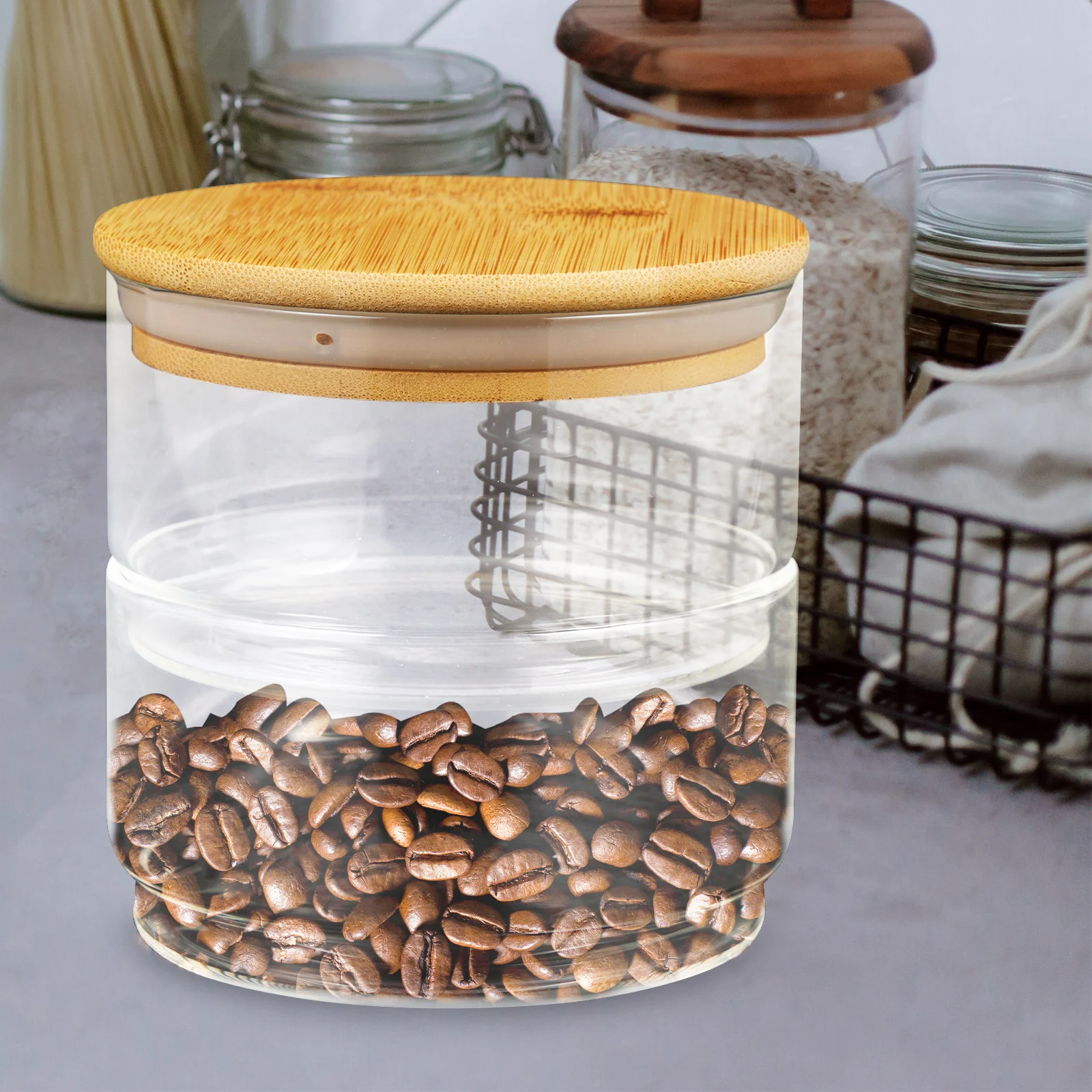 

1 Set Glass Food Storage Containers Airtight Sealed Jars For Coffee Beans Tea Candy Salt Spice Kitchen Home Use 1L 2L 3L Glass