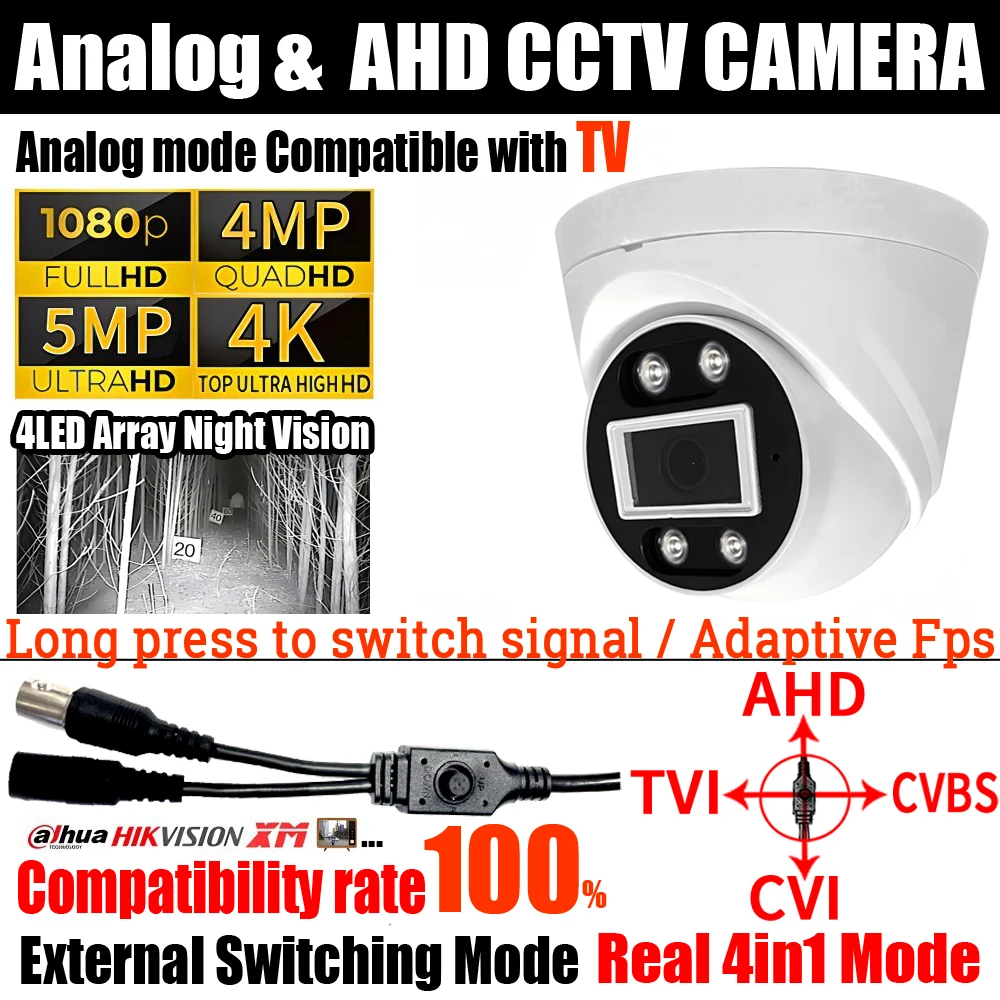 

4Array Lights 2MP/4MP/5MP/8MP Ultra AHD Dome Camera HD CCTV TVI/CVI/CVBS 4in1 OSD Menu Indoor Security Monitor For Home For TV