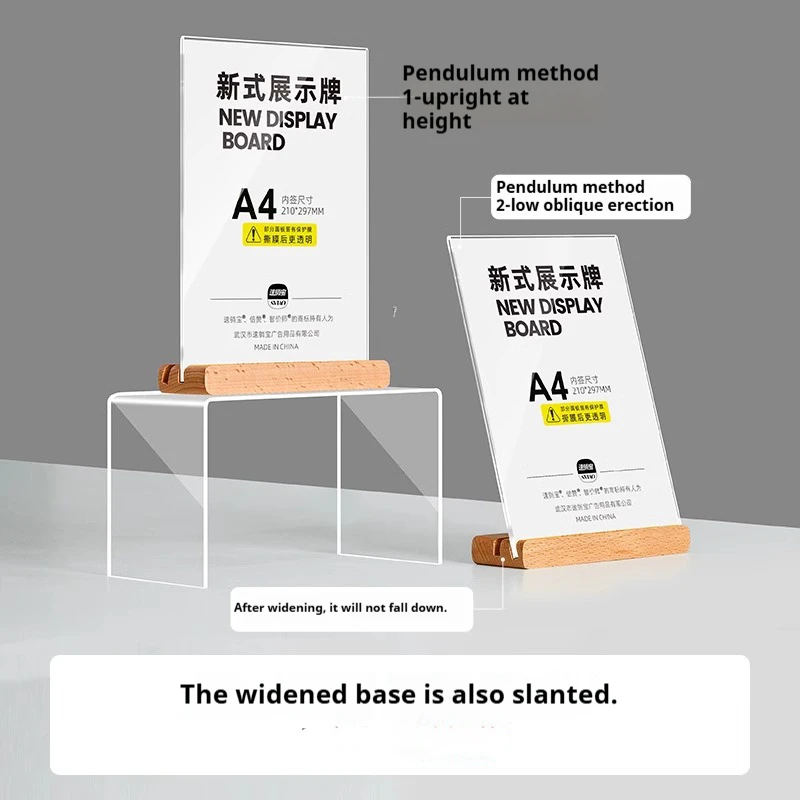 Acrylic Table Card Display Stand L Shaped A4 Price Tag Holder Clear Wooden Menu Display Rack Premium Display Sign Holder