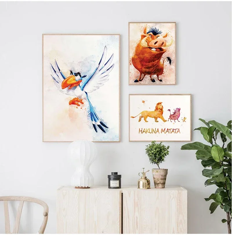 ملصقات أنمي ديزني-أسد كينج لغرفة الأطفال ، مطبوعات حضانة لطيفة ، لوحة كارتونية على قماش الكانفاس ، صور فنية جدارية ، ديكور منزلي