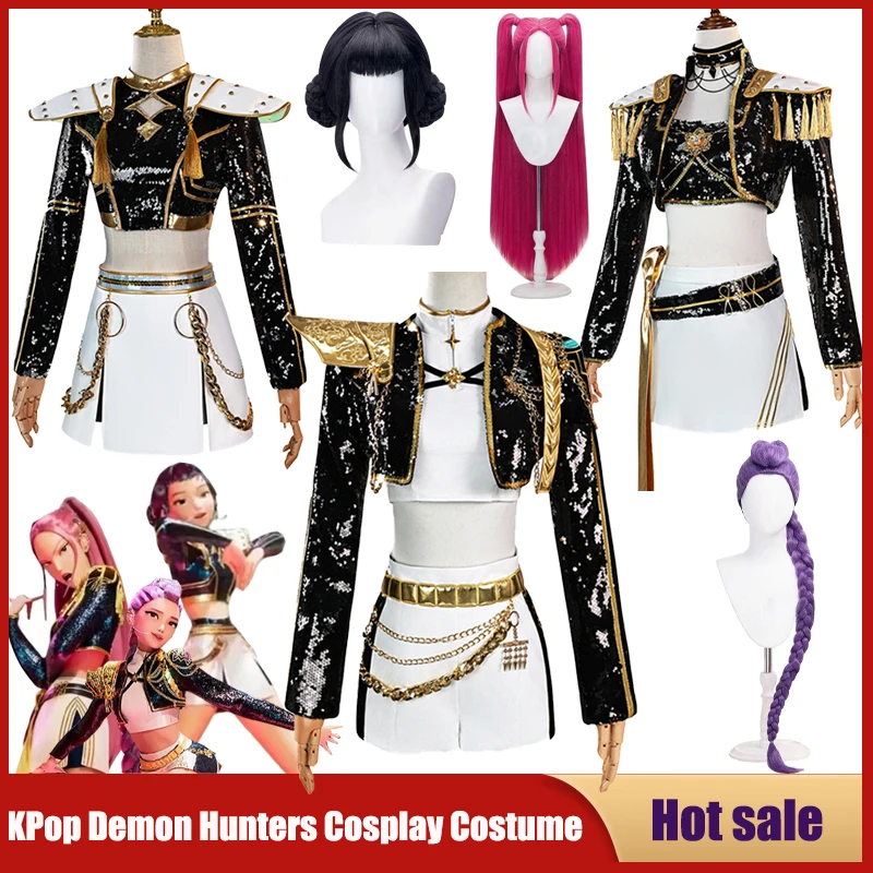 

Anime KPop Demon Hunters Cosplay Costume K-Pop Rumi Zoey Mira Black Golden Cool Suit Women Girls Halloween Carnival Prnival Sets