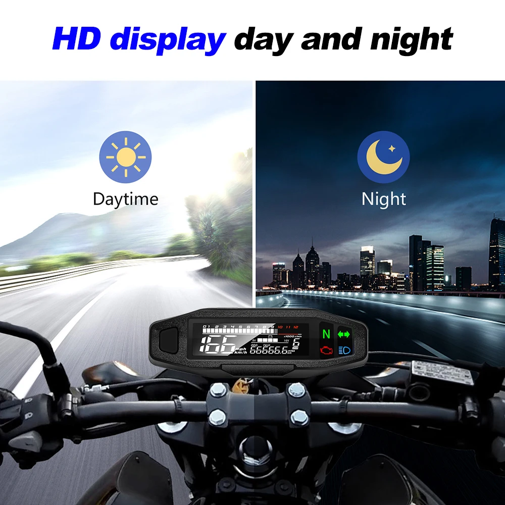 Digital Motorcycle Speedometer LCD Dashboard RPM KMH Meter Universal Odometer Tachometer Turn Signal Light for All Motor