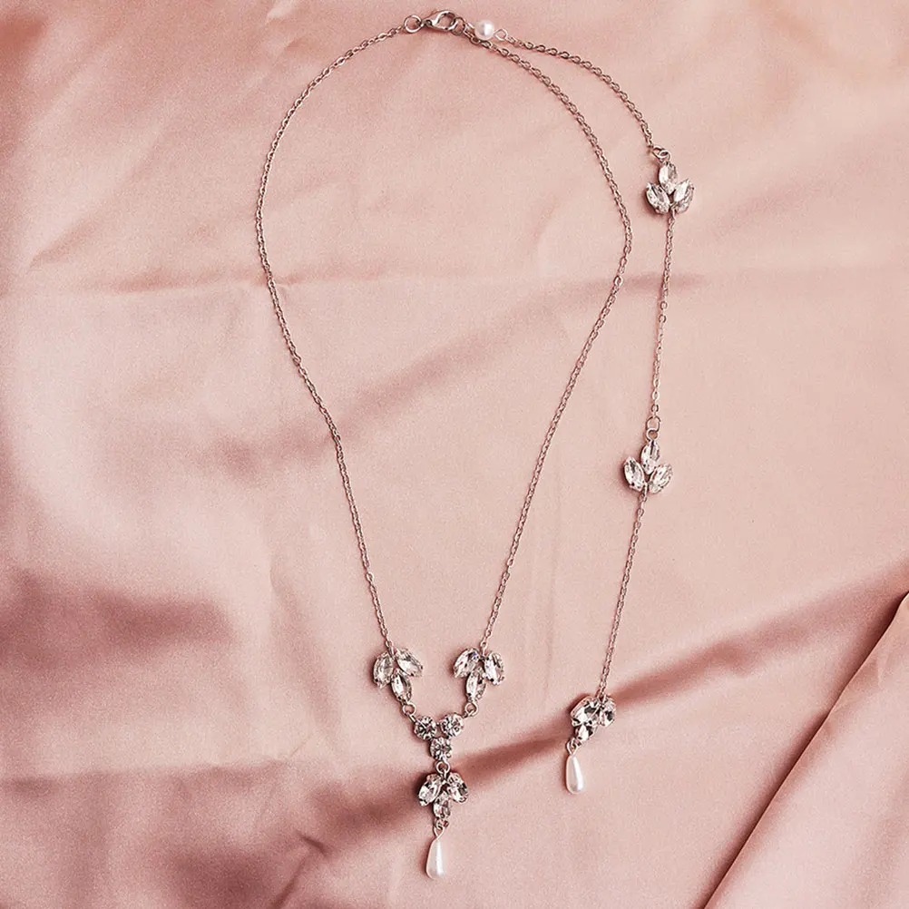 

2Pcs Backless Necklace Rhinestone Alloy Body Jewelry for Women Bridal Wedding Party Accessories Long Lasting Comfortable Simple