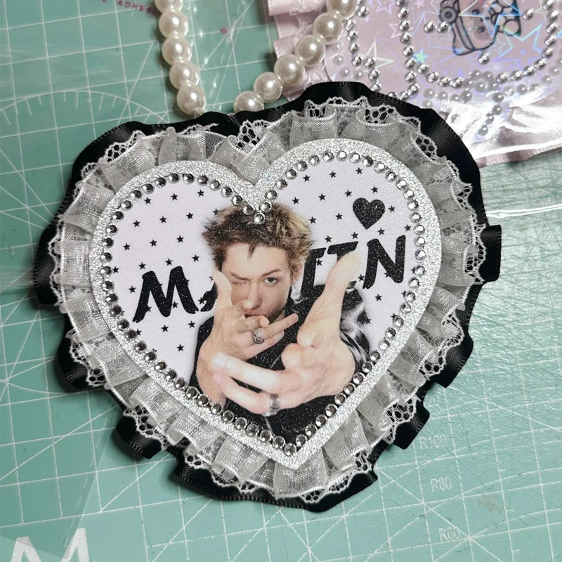

Gothic Idol Anime Keychain, Custom Handmade Support Pendant with Lace Rhinestones, Fan Event Bag Charm Merch