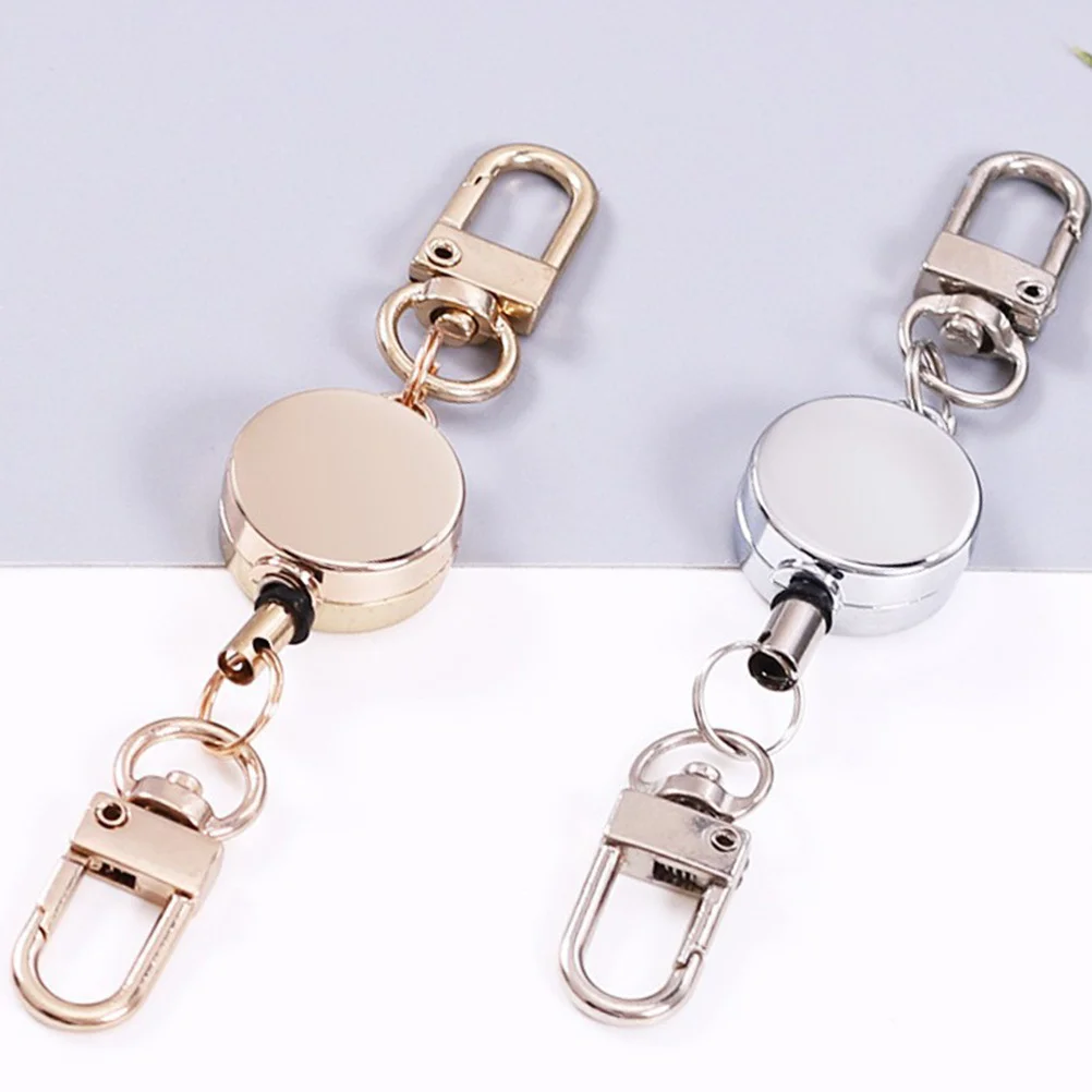 Porte-clés rétractable, 2 pièces, porte-Badge d'identité, Portable, Flexible, petit porte-clés antivol, résilient, multifonctionnel