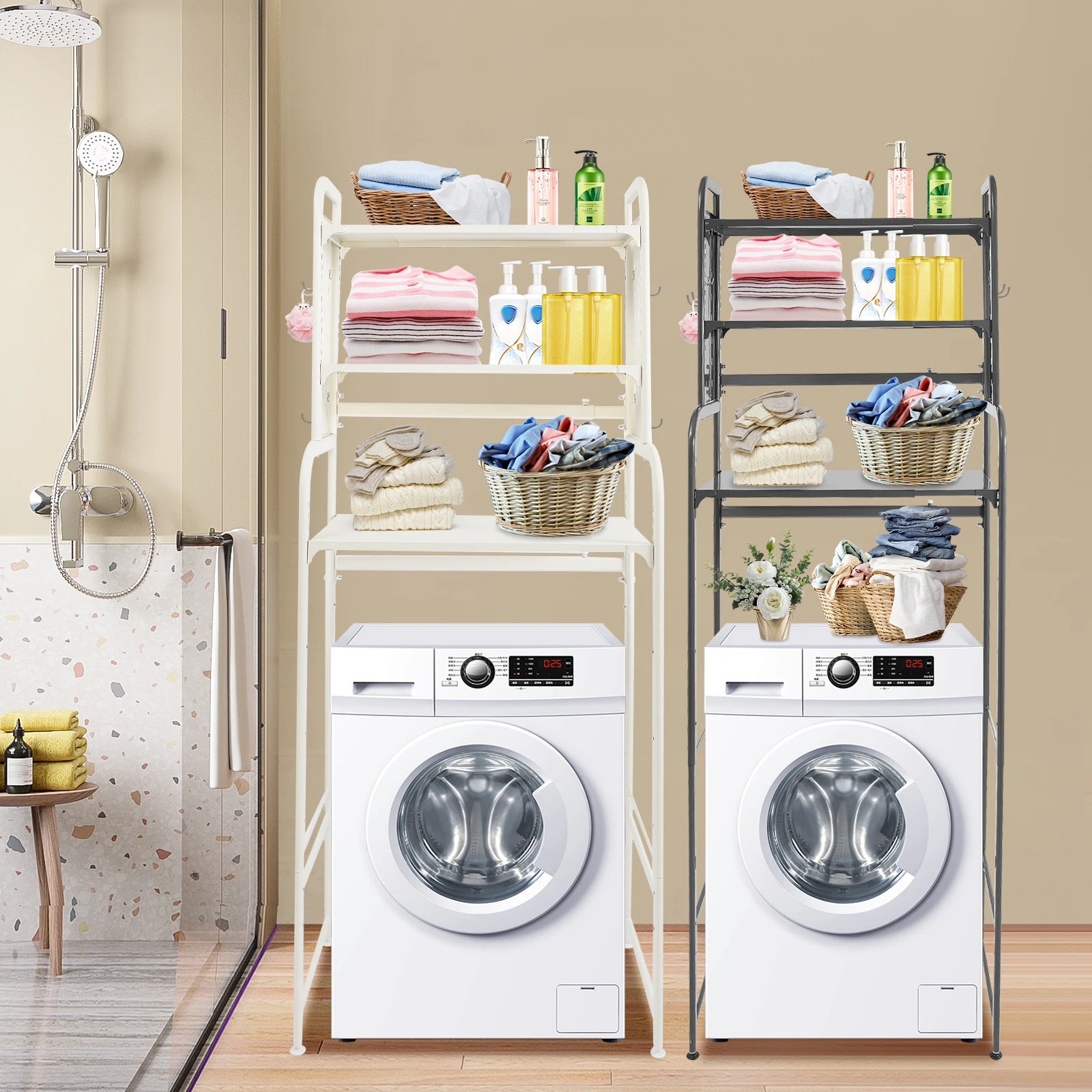 

Adjustable Laundry Room Shelf, Expandable Over Washer and Dryer Storage Rack, Laundry Room Storage and Organizer Standing Shelf