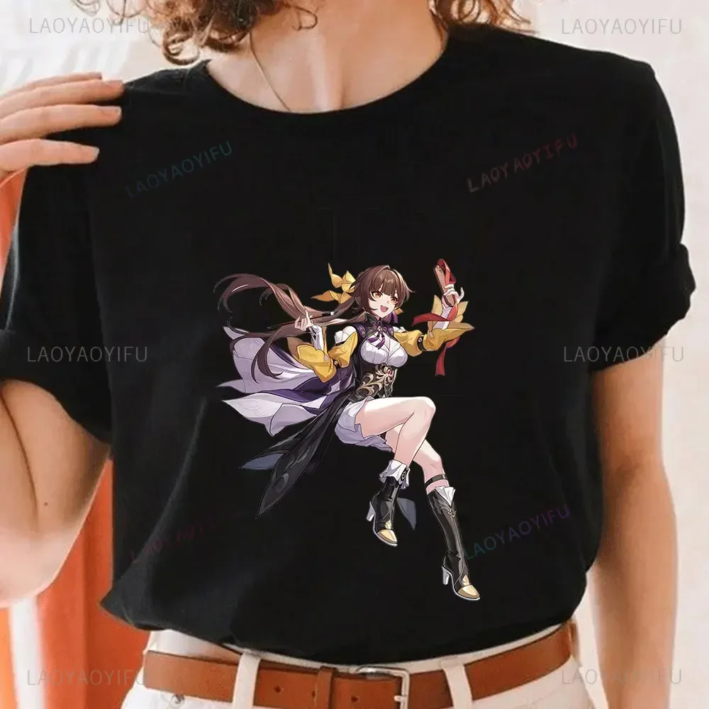 Honkai: Star Rail Game T-shirt Cartoon character Black Tower Men's and Women's Tshirt Kawaii Otaku Style Summer Couple Tee