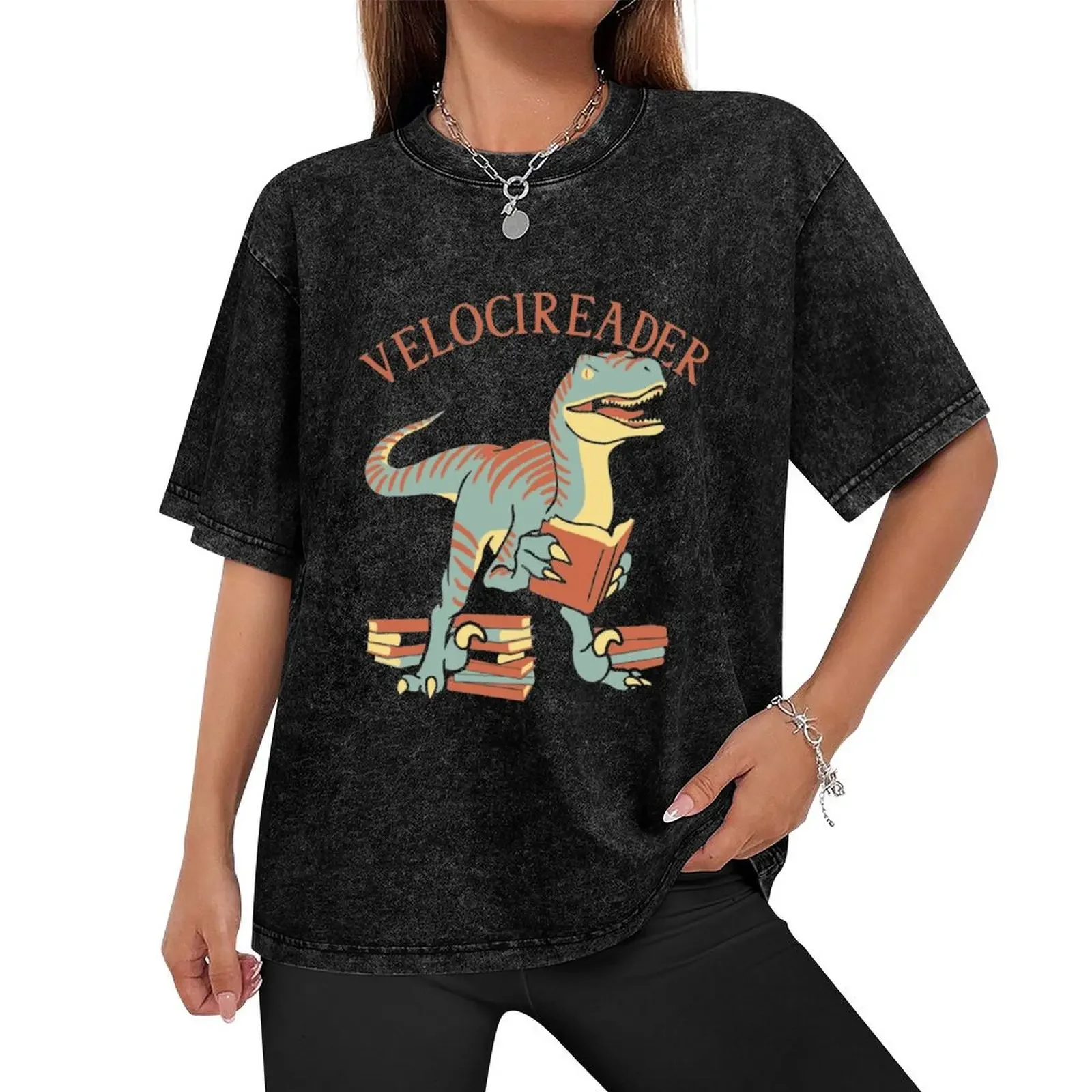 Velocireader awesome velociraptor back to school T-Shirt tops heavyweights aesthetic clothes mens designer clothes