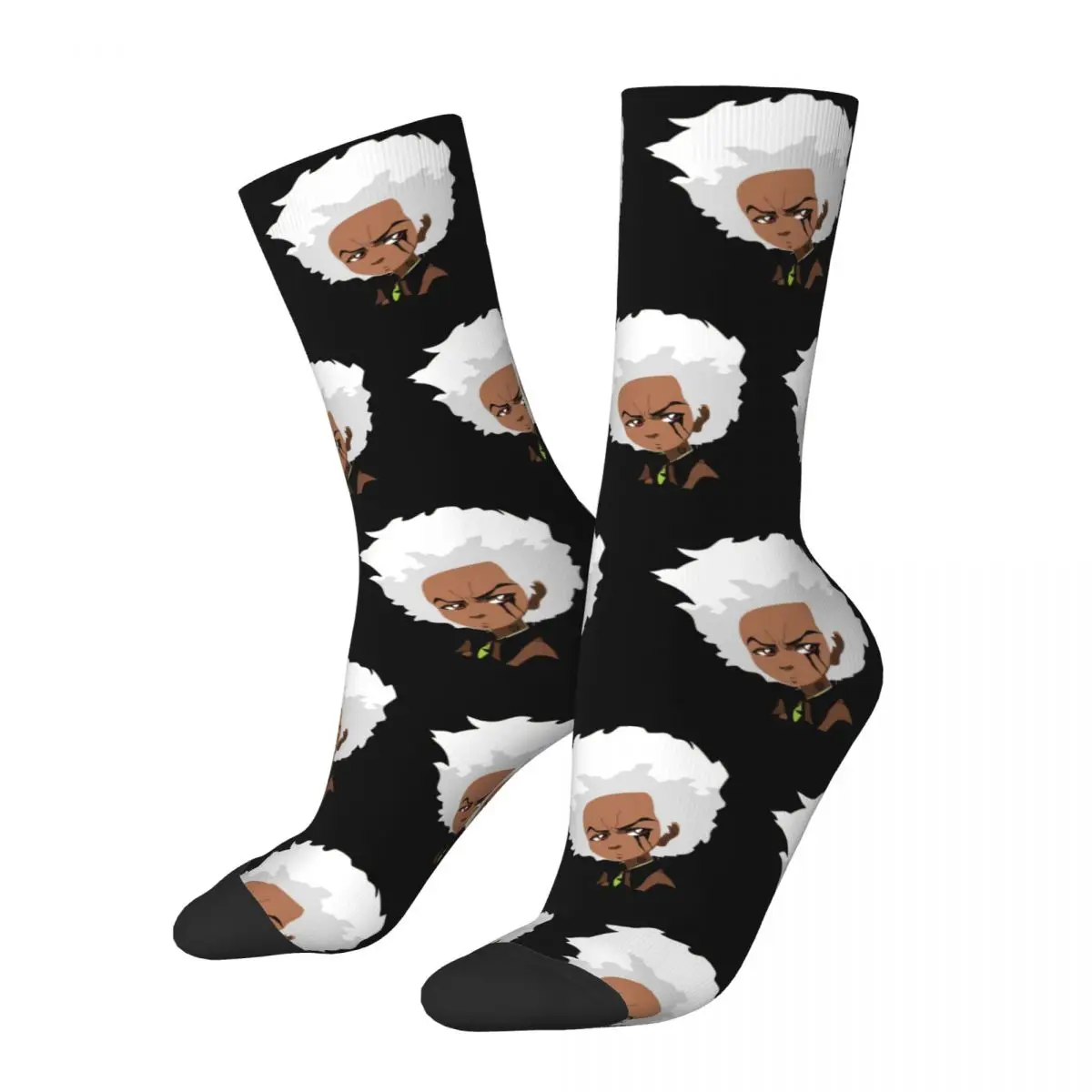 Crazy compression Sock for Men Huey Freeman Hip Hop Vintage The Boondocks Happy Seamless Pattern Printed Boys Crew Sock Casual