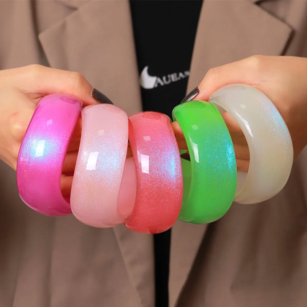 New Resin Glitter Geometric Wavy Wide Cuff Bangles Fluorescent color Large Curved Irregular Bangle 2026 Fashion Jewelry Gifts