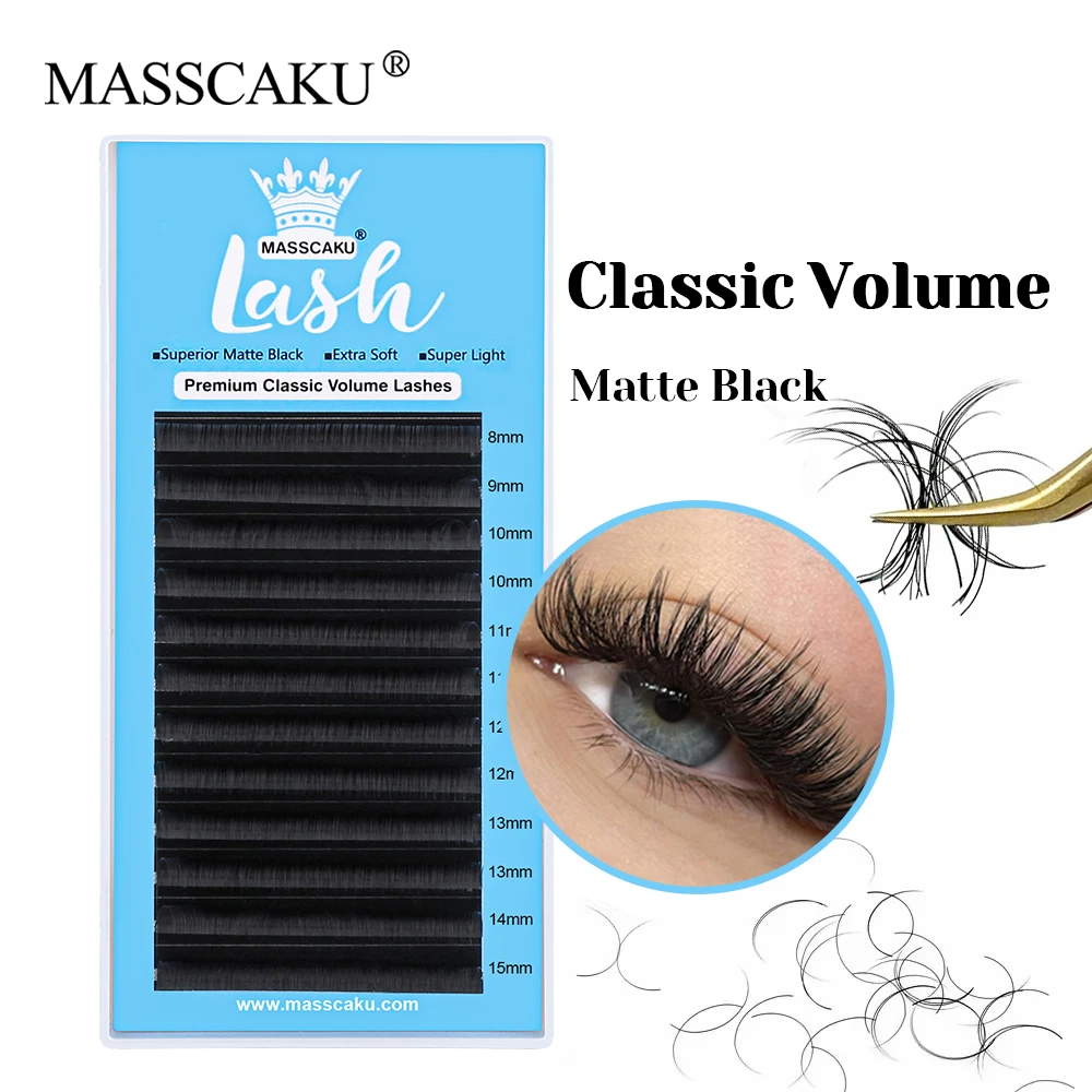 

MASSACKU 12 Lines 0.05/0.07/0.10/0.15mm Thickness Cashmere Regular Lash Premium Velvet Fiber Classic Volume Eyelash Easy to Use