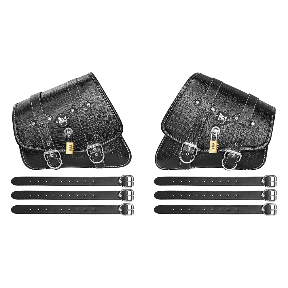 Motorcycle universal black crocodile pattern PU leather saddle bag side bag luggage compartment