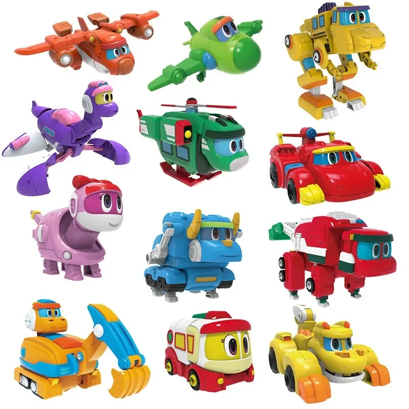 Gogo Dino Min Deformation Action Figures REX Transformation Car Airplane Motorboat Crane Dinosaur toys for Kids