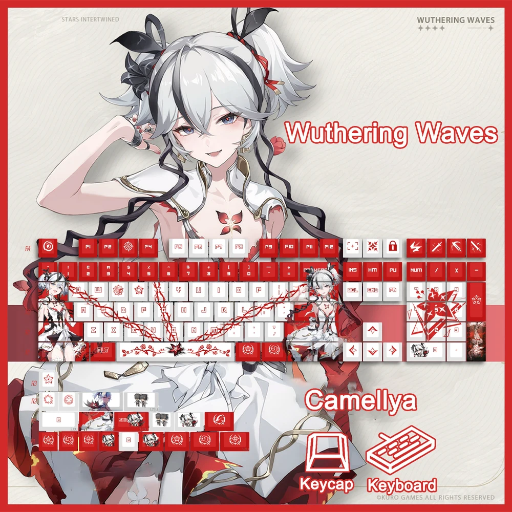 Wuther gelombang Shorekeeper Keycap PBT pewarna sublimasi Cherry Keycaps kartun Anime Game Camellya kunci untuk ANSI 104 108