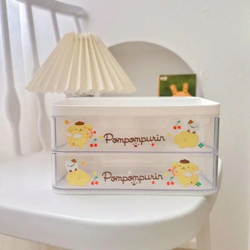 سانريوس سينامورول لطيف طبقة مزدوجة صندوق تخزين الأدوات المكتبية الكرتون طالب عنبر غرفة نوم سطح المكتب درج نمط صندوق بلاستيكي #3