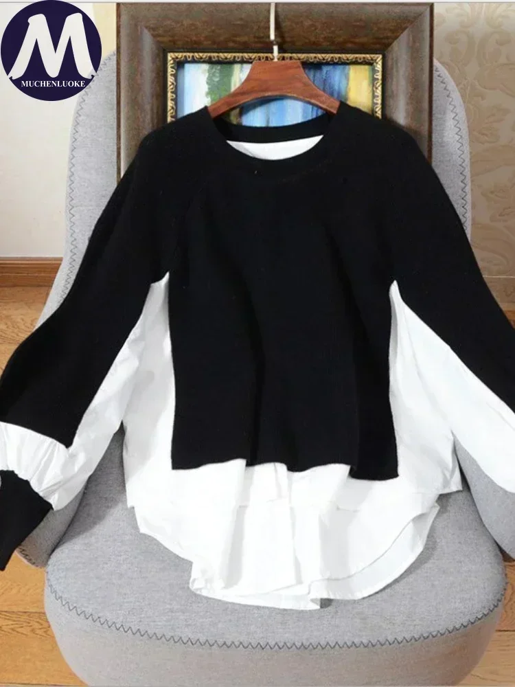 

Свитера для женщин, осень-зима, новая корейская мода, два свитера с круглым вырезом, повседневные свободные вязаные теплые свитера, топы