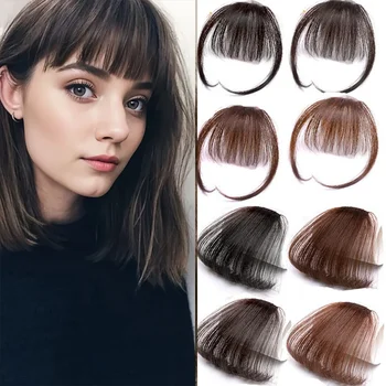 Faux Air frange Extension de cheveux synthétiques doux lumière Air cheveux frange pince sur Extension de cheveux faux cheveux raides frange frange