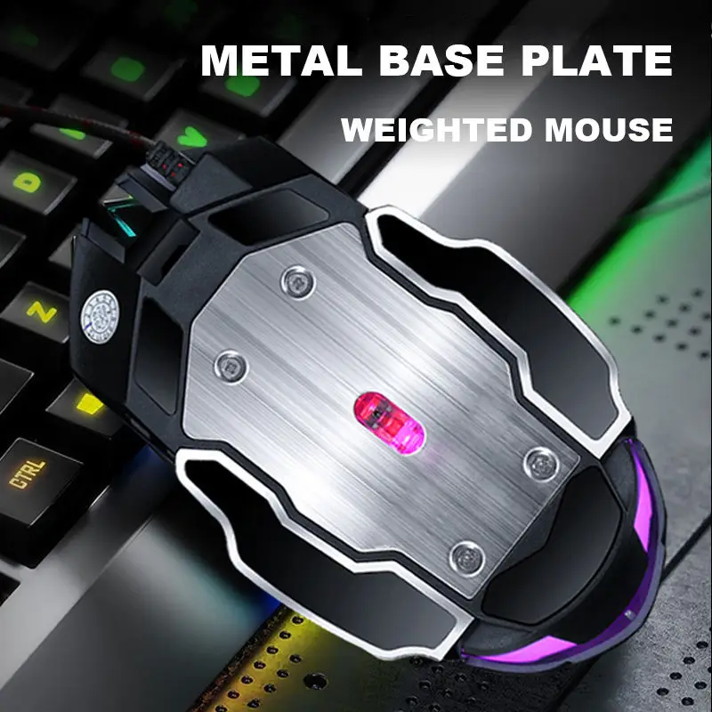 Mouse com fio ergonômico, 6 botões programáveis e 7 cores, retroiluminação rgb, 4 níveis dpi, abs, para laptop e pc