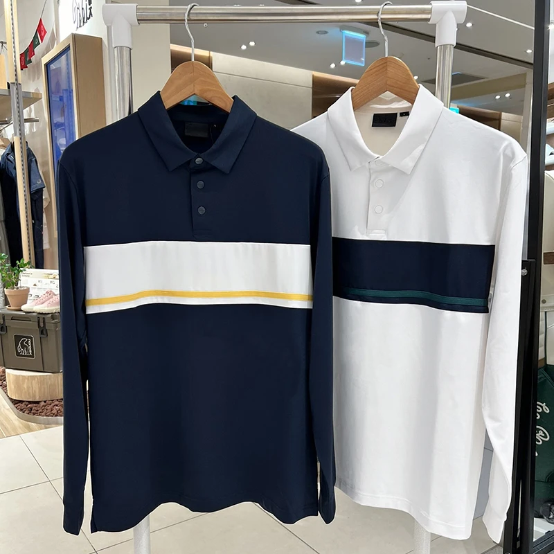 Autumn And Winter Golf Jersey Men's Long Sleeve Polo Shirt Spliced Color Elastic Breathable Sunscreen Sweat Sweatshirt