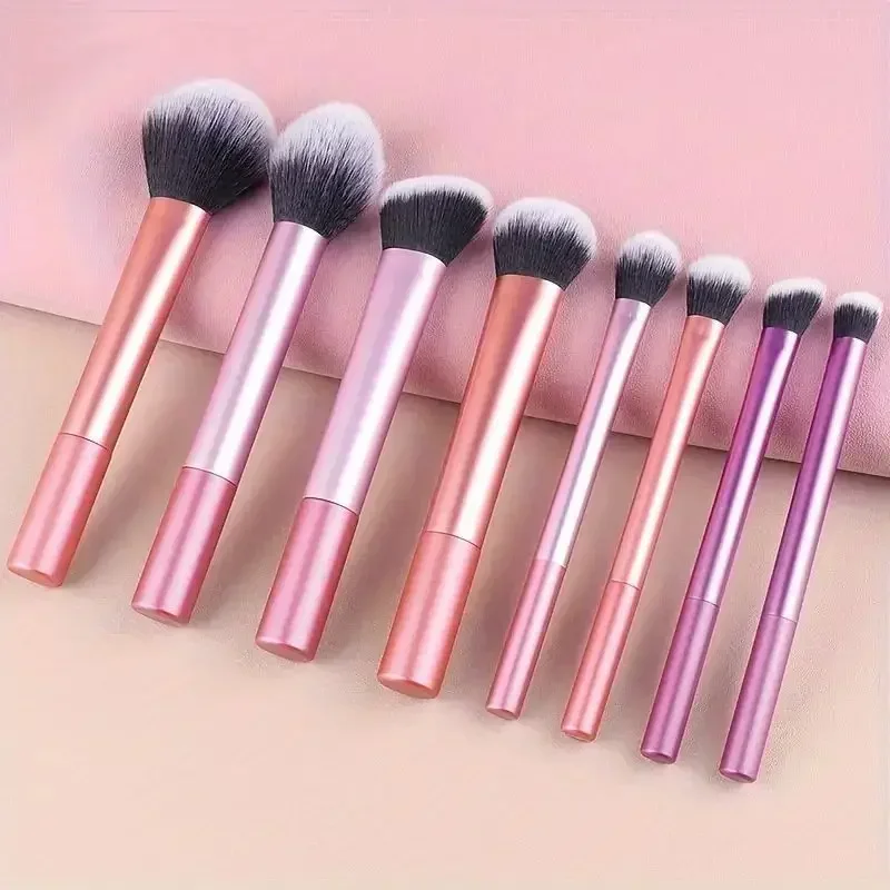 High-quality 8pcs/set Black Glossy Professional Makeup Brush Tool Kit Including Powder, Blush, Contouring, Eyeshadow, Highlighte