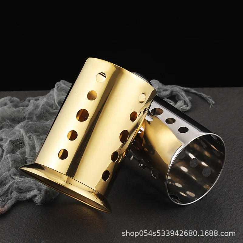 Stainless steel chopsticks tube 4 inch kitchen chopsticks cage tableware golden restaurant scissors clip storage box.