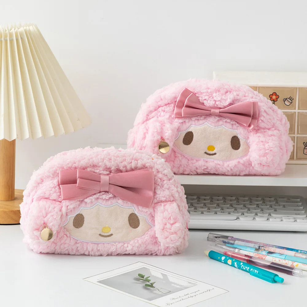 

Sanrio Melody Cinnamoroll Fashionable Latest Pink Plush High Aesthetic Girl's Heart-shaped Pencil Case With Large Capacity