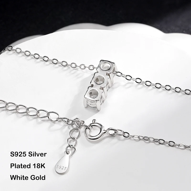 EWYA Real 1.8cttw Full Black Moissanite Pendant Necklace for Women S925 Silver 3-Stone Pass Diamond Test Chain Necklaces Gift