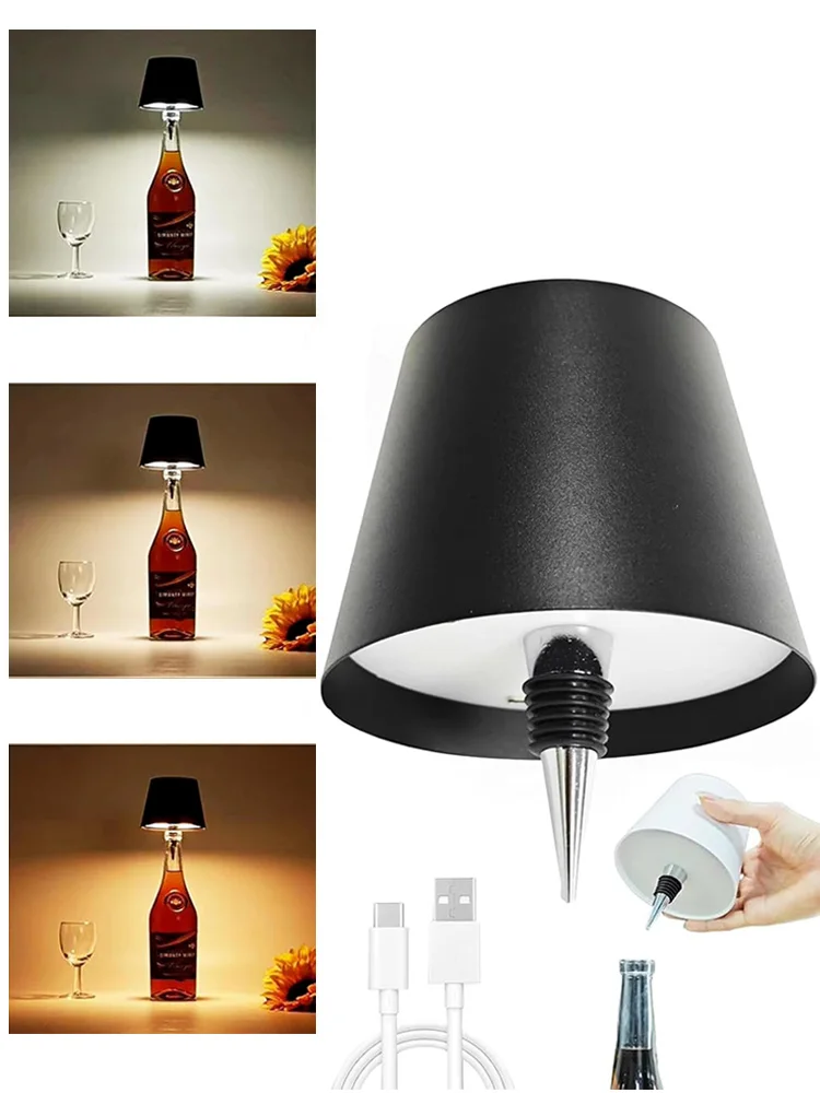 Lampe de Table avec bouteille de Charge USB, commande tactile, 3 couleurs et lampe de nuit à gradation continue, pour Restaurant, Bar, bouteilles de vin, lampes de bureau