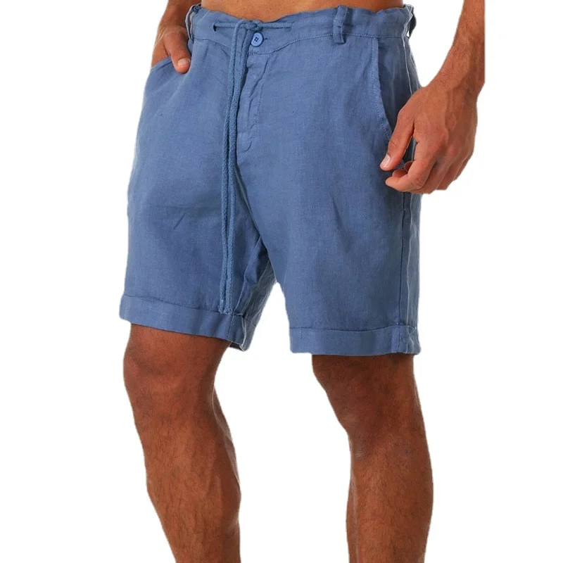 Pantalones cortos de lino para hombre, Shorts transpirables de algodón y lino, informales, de Color sólido, talla grande 4XL