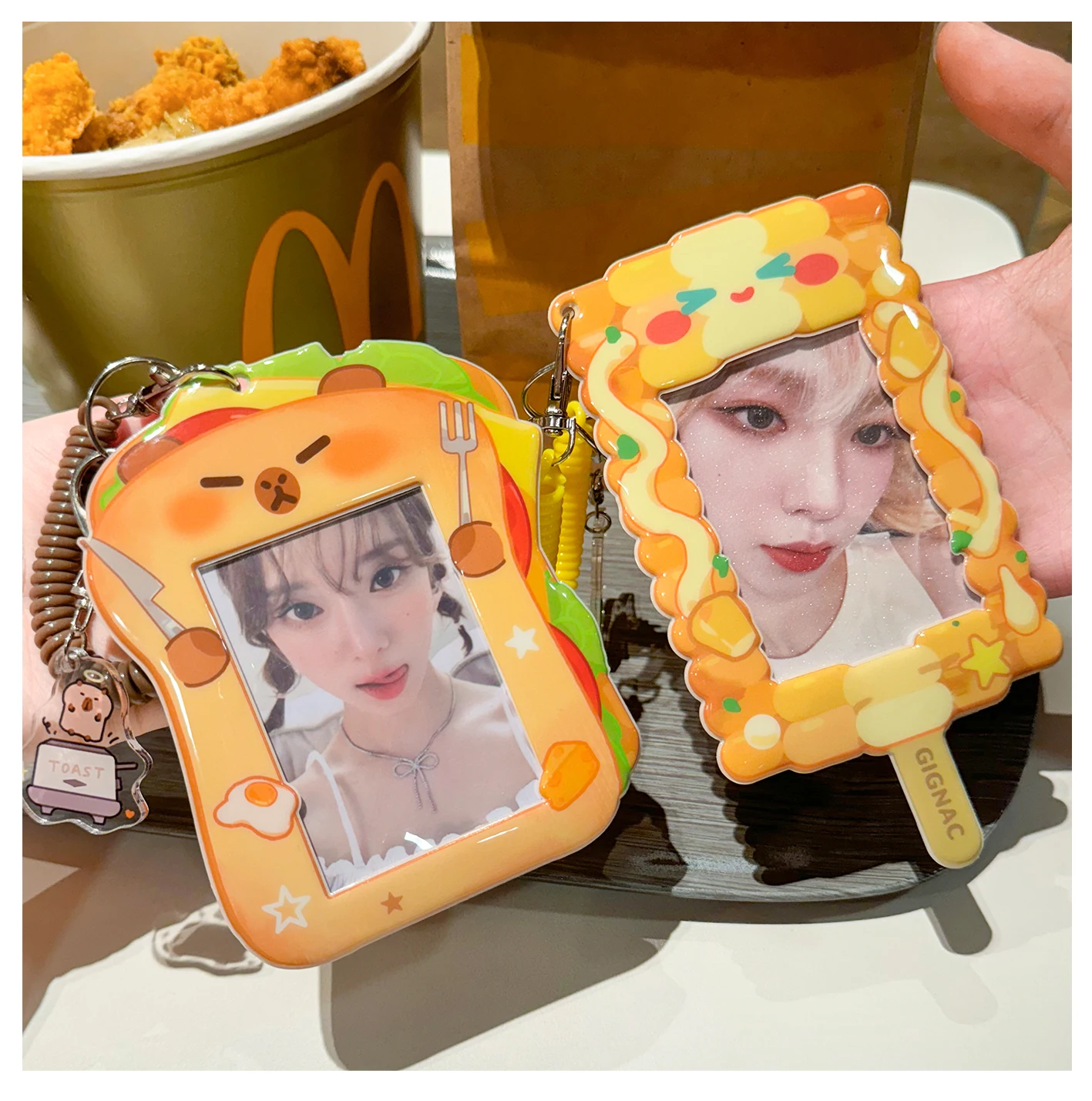 MINKYS Kawaii Hamburg 3 inch Kpop Photocard Holder Photo Card Holder Bag Pendant School Stationery