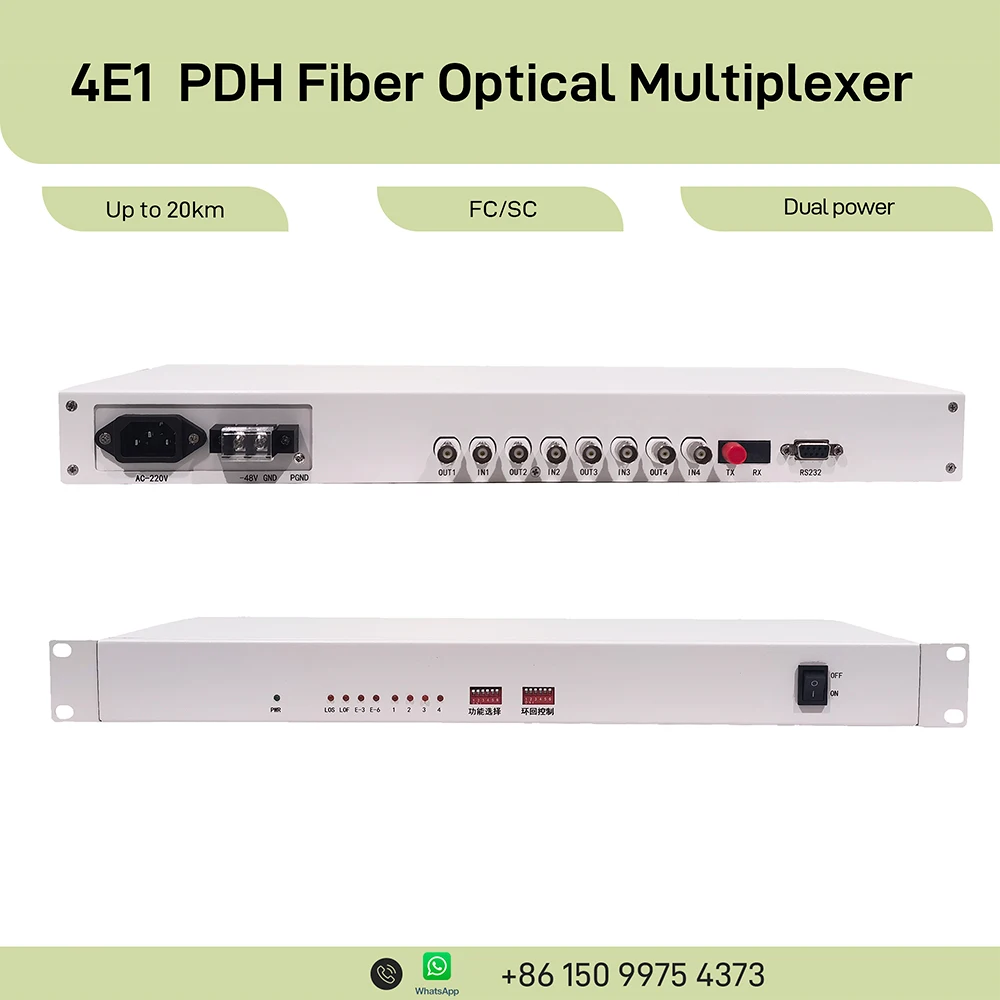 Multiplexor de Fibra Óptica PDH 4E1, Terminal de Fibra Óptica 4×E1, Gestión RS232, Loopback, FC SC Industrial