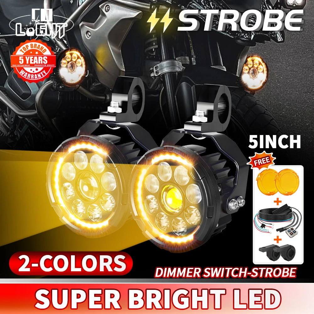 CO LIGHT 5 "Fari per moto 90000LM Bianco Ambra DRL LED Ausiliario Fendinebbia Lampada di guida per BMW R1200GS/ADV K1600 R1200GS