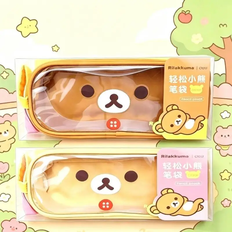 Japan Anime Rilakkuma Brown Pvc Transparent Waterproof Pencil Case Pencil Eraser Compartmentalized Storage Friend's Holiday Gift - view 2