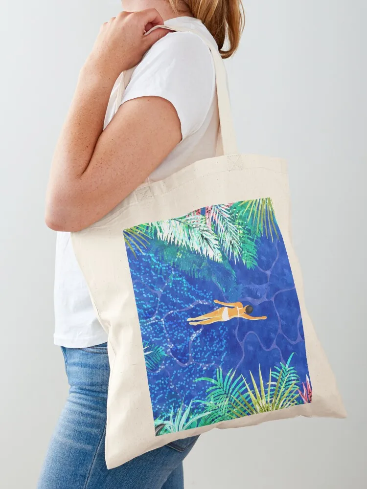 Tropical Jungle Pool Forest Pop of Color Botanical Travel Wild Plants Eclectic Watercolor Swim Tote Bag