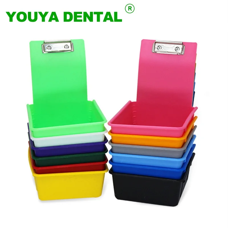 10pcs Dental Lab Storage Box Colourful Abs Plastic Work Pans Tray Durable Organizer Case With Metal Clip Holder Dentistry Tools