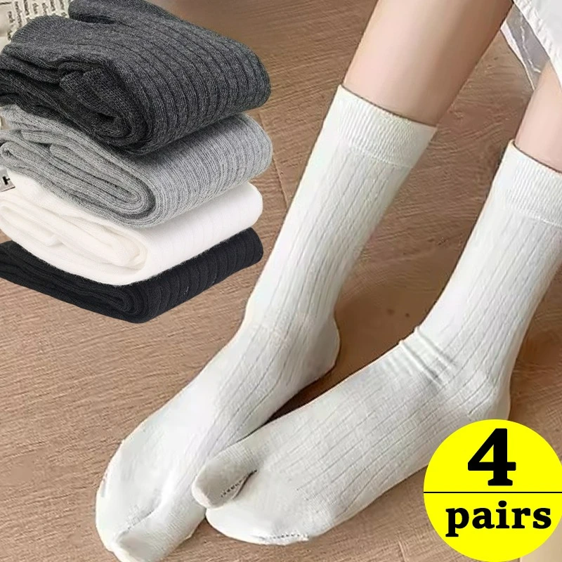 

Y2K Japanese Cotton Elastic Two Fingers Sock Women Man Short Tube Split Tabi Toe Socks Simple Vertical Stripe Comfortable Socks