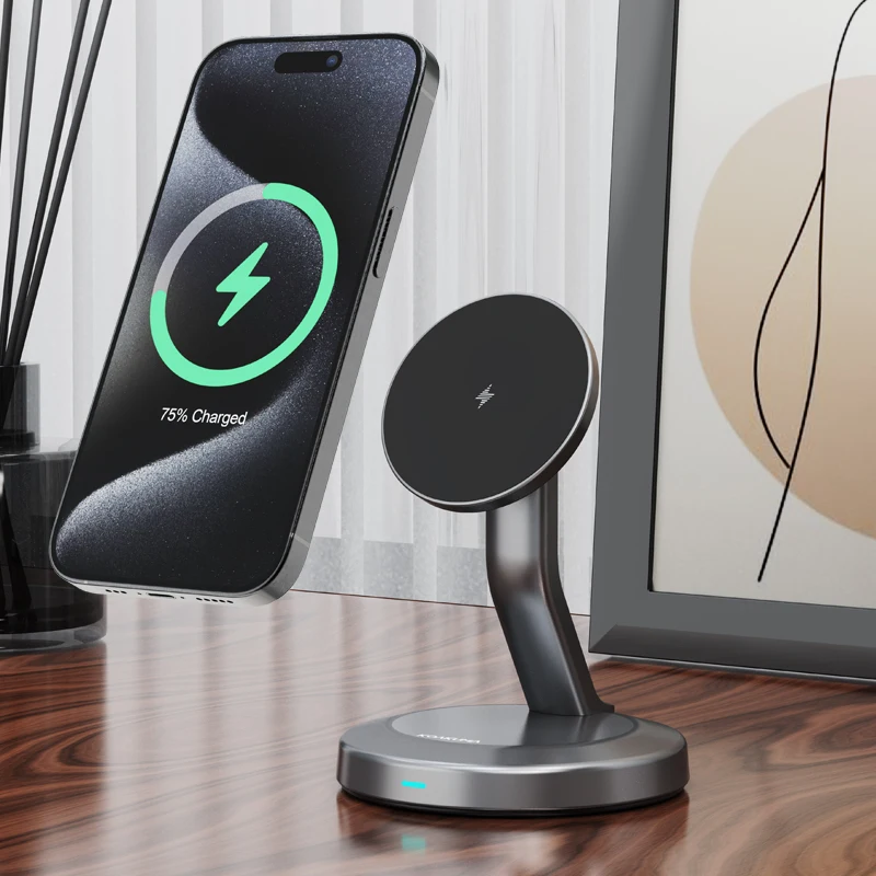 15W Fast Charging Magnetic Wireless Charger Stand 5V/1A Output OVP Protection 9V/2A Option Available for Branding