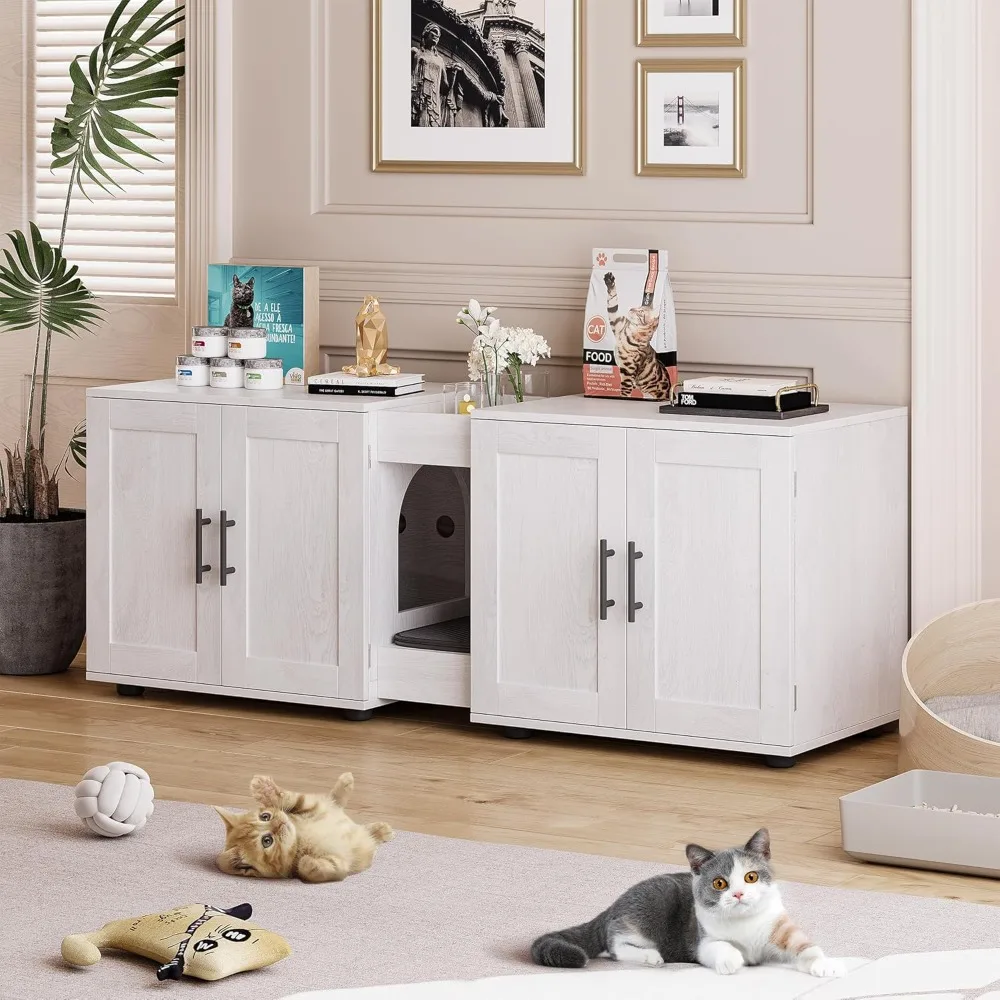for 2 Cats, Wooden Enclosed Cat Li Gaomon Litter Box Enclosure with Double Cage, Cat House,Hidden Litter Box Enclosure Furniture